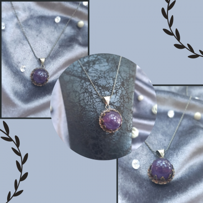 Gümüş Ametist Taşlı Kolye