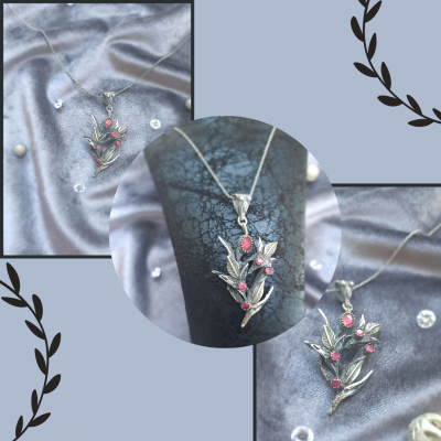 Yakut Taşlı Yaprak Kolye