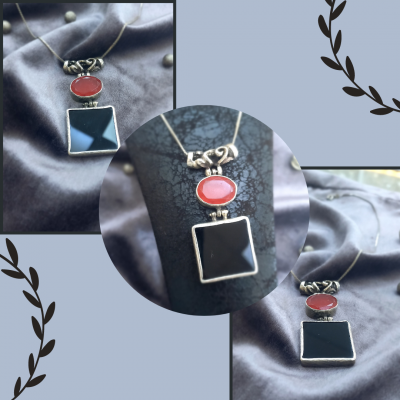 Yakut ve Oniks Taşlı Kolye