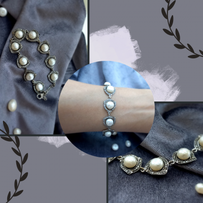 İncili Gümüş Bileklik